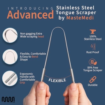 MasterMedi Stainless Steel Tongue Scraper Combo Pack for Oral Care