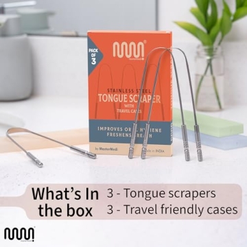 MasterMedi Stainless Steel Tongue Scraper Combo Pack for Oral Care