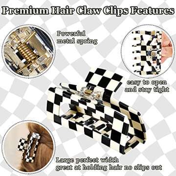 Stylish 3 Piece Checkered Hair Claw Clips for Women
