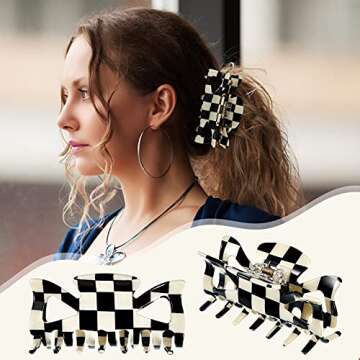 Stylish 3 Piece Checkered Hair Claw Clips for Women