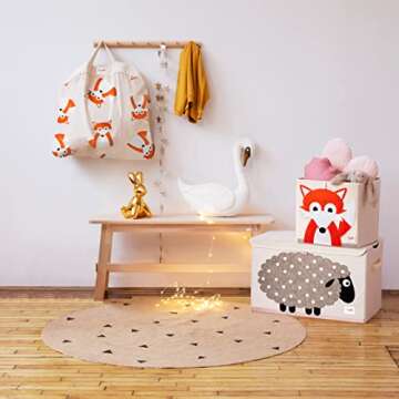 3 Sprouts Toy Storage Organizer: Toy Box Cube Organizer for Playroom, Nursery - Foldable Storage Bin - Fox