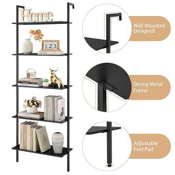 Tajsoon 5 Tier Multifunctional Ladder Shelf - Black