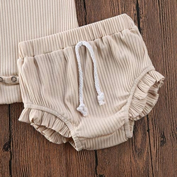 Newborn Infant Baby Girl Knitted Clothes Ruffled Vest Top Shorts Headband 3Pcs Ribbed Outfit Set (Pink, 18-24 Months)