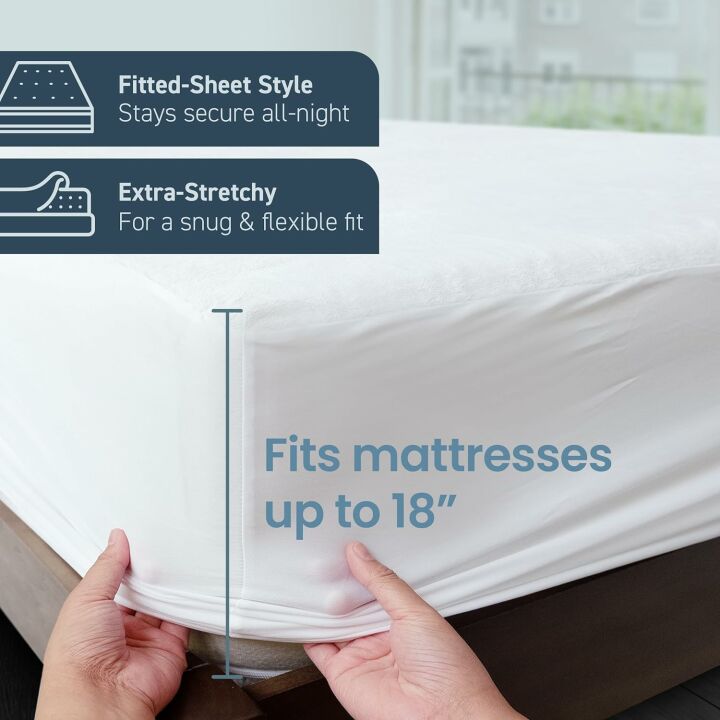 SafeRest 100% Waterproof Queen Size Mattress Protector - Fitted with Stretchable Pockets - Machine Washable Cotton Mattress Cover for Bed