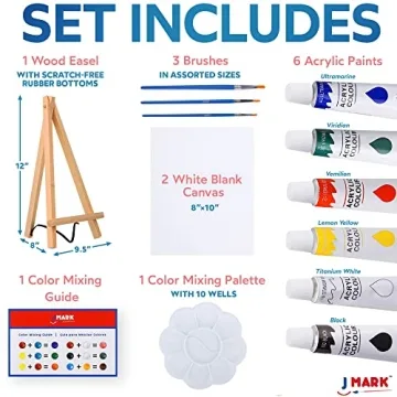 J MARK Mini Canvas Acrylic Painting Kit with Wood Easel & Supplies