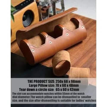 Besforu watch box organizer for mens watch case travel roll Portable 3 Watch Display Storage with Velvet Sections to Holder Large Watch (Light Brown)