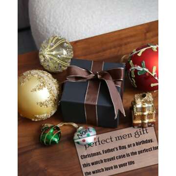 Besforu watch box organizer for mens watch case travel roll Portable 3 Watch Display Storage with Velvet Sections to Holder Large Watch (Light Brown)