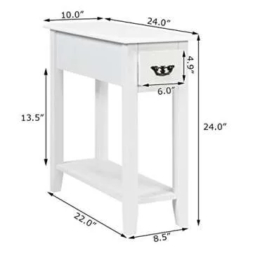 Tangkula Narrow End Table, Slim Side Table with Drawer and Open Shelf, Small End Tables for Small Spaces, Narrow Nightstand Bedside Table for Living Room Bedroom, 9.8 x 23.6 x 23.6 Inches (1, White)