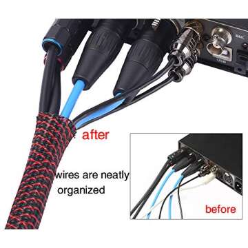 Alex Tech 10ft - 1/2 inch Cord Protector Wire Loom Tubing Cable Sleeve Split Sleeving for USB Cable Power Cord Audio Video Cable – Protect Cat from Chewing Cords - BlackRed