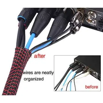 Alex Tech 10ft - 1/2 inch Cord Protector Wire Loom Tubing Cable Sleeve Split Sleeving for USB Cable Power Cord Audio Video Cable – Protect Cat from Chewing Cords - BlackRed