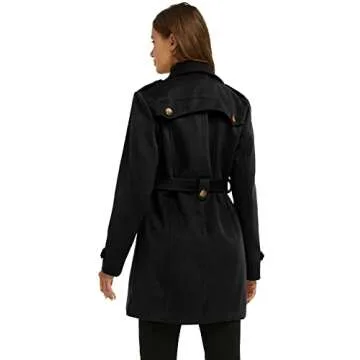 wantdo Women's Double Breasted Pea Coat Winter Jacket with Belt Black Small