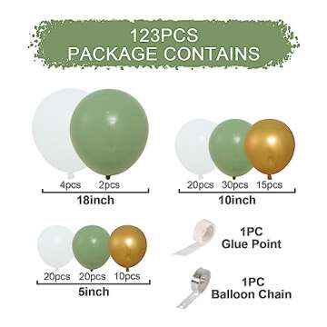 Sage Green Balloon Arch Kit Oh Baby Shower Decor,123pcs Green Balloon Garland Arch Kit with Sage Gre...