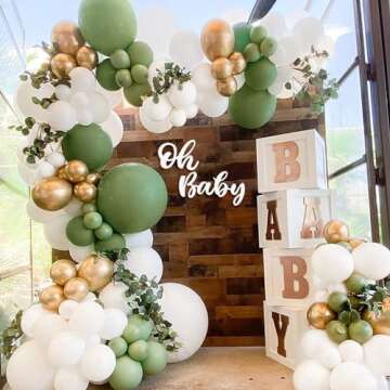 Sage Green Balloon Arch Kit Oh Baby Shower Decor,123pcs Green Balloon Garland Arch Kit with Sage Green Balloons Gold White Balloons for Baby Shower Decoration,Birthday,Wedding,Safari Party Decor