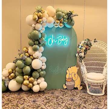 Sage Green Balloon Arch Kit Oh Baby Shower Decor,123pcs Green Balloon Garland Arch Kit with Sage Green Balloons Gold White Balloons for Baby Shower Decoration,Birthday,Wedding,Safari Party Decor