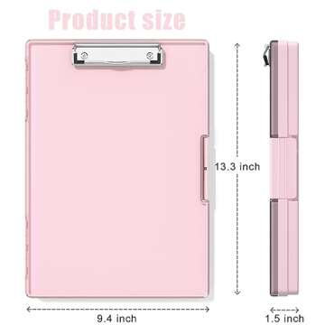 Hongri Clipboard with Storage, Pink 8.5 x 11 Folder Nursing Side Opening, Heavy Duty with Dual Compa...