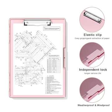Hongri Clipboard with Storage, Pink 8.5 x 11 Folder Nursing Side Opening, Heavy Duty with Dual Compartment, Dry Erase Clear Cover, Smooth Writing for Teachers, Classroom, Office & School Supplies