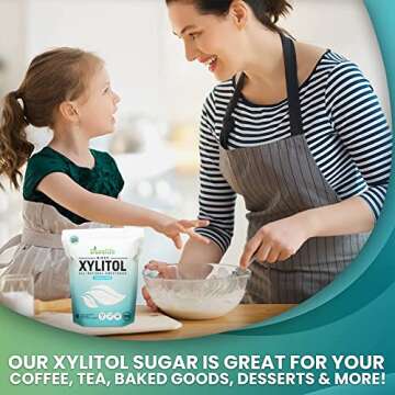 DureLife XYLITOL Sugar Substitute 5 LB Bulk (80 OZ) Made From 100% Pure Birch Xylitol NON GMO - Gluten Free - Kosher, Natural sugar alternative, Packaged In A Resealable zipper lock Stand Up Pouch Bag