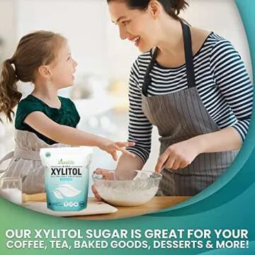 DureLife XYLITOL Sugar Substitute 5 LB Bulk (80 OZ) Made From 100% Pure Birch Xylitol NON GMO - Gluten Free - Kosher, Natural sugar alternative, Packaged In A Resealable zipper lock Stand Up Pouch Bag