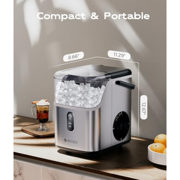ecozy Nugget Ice Maker Countertop, Ice Maker with 33 lbs/24H, Crushed Pellet Ice Cubes, One-Click Operation Ice Machine with Self-Cleaning, for Party/Kitchen/Bar/Office, Stainless Steel