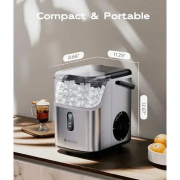 ecozy Nugget Ice Maker Countertop, Ice Maker with 33 lbs/24H, Crushed Pellet Ice Cubes, One-Click Operation Ice Machine with Self-Cleaning, for Party/Kitchen/Bar/Office, Stainless Steel