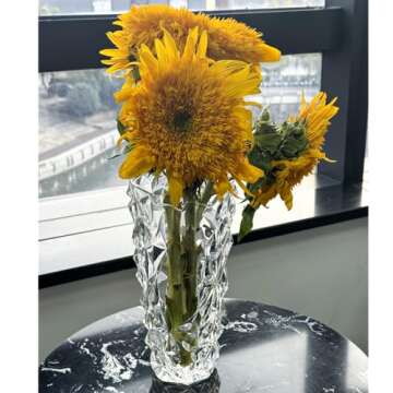 Relexome Glass Flower Vase 11.8'' Tall Large Crystal Vase for Centerpieces Flowers Home Decor, Heavy Duty Clear Glass Vases for Bouquet Table Wedding Unique Modern Decorative Vase Wide Mouth
