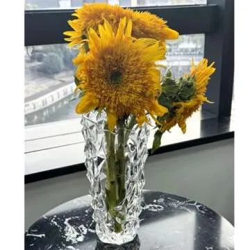 Relexome Glass Flower Vase 11.8'' Tall Large Crystal Vase for Centerpieces Flowers Home Decor, Heavy Duty Clear Glass Vases for Bouquet Table Wedding Unique Modern Decorative Vase Wide Mouth