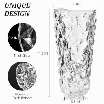 Relexome Glass Flower Vase 11.8'' Tall Large Crystal Vase for Centerpieces Flowers Home Decor, Heavy Duty Clear Glass Vases for Bouquet Table Wedding Unique Modern Decorative Vase Wide Mouth