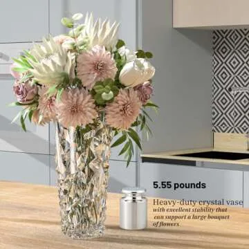 Relexome Glass Flower Vase 11.8'' Tall Large Crystal Vase for Centerpieces Flowers Home Decor, Heavy Duty Clear Glass Vases for Bouquet Table Wedding Unique Modern Decorative Vase Wide Mouth