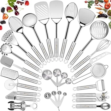 Stainless Steel Kitchen Utensil Set - Fungun 28 Pcs Essential Cooking Tools