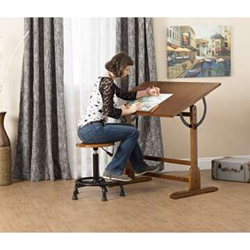 Studio Designs Vintage Drafting Table - Adjustable Solid Wood Work Surface with Pencil Groove