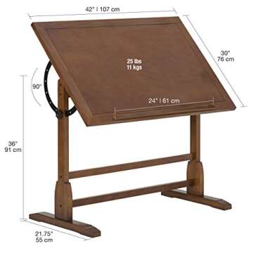 Vintage Adjustable Drafting Table with Pencil Ledge