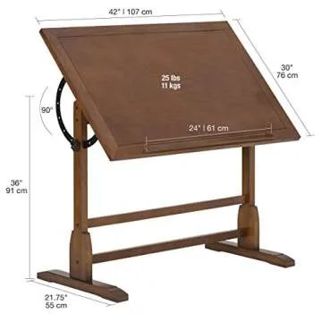 Vintage Adjustable Drafting Table with Pencil Ledge