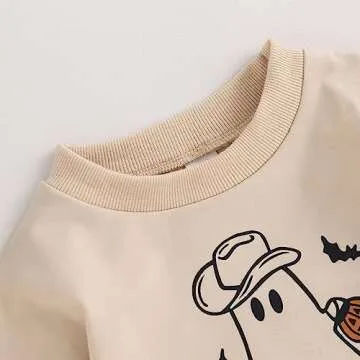 Newborn Baby Girl Boy Halloween Outfit Long Sleeve Pumpkin Ghost Sweatshirt Romper Oversized Onesie Fall Clothes (F-Apricot, 0-3 Months)