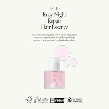 ANILLO Rosy Night Repair Hair Essence with Damask Rose Extract, Rosehip Oil, Peptide Complex for Dry...