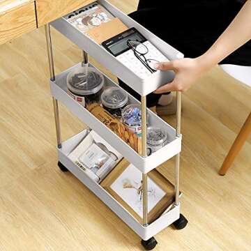 Slim Storage Cart for Kitchen and Bathroom Organization
