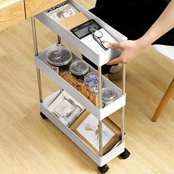 Slim Storage Cart for Kitchen and Bathroom Organization