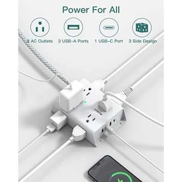 10Ft Long Surge Protector Power Strip, Addtam Extension Cord with 8 AC Outlets and 4 USB Ports(1 USB...