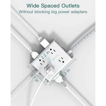 10Ft Long Surge Protector Power Strip, Addtam Extension Cord with 8 AC Outlets and 4 USB Ports(1 USB C), 3-Side Outlet Extender Strip, Flat Plug, Wall Mount, Dorm Home Office Essential, ETL Listed