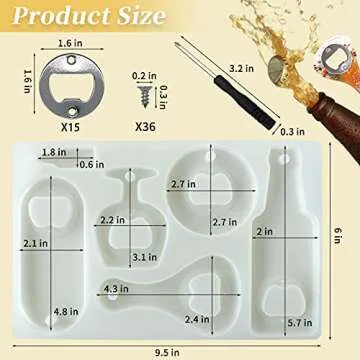 Bottle Opener Resin Molds, Lovppy Beer Opener Silicone Molds, Epoxy Resin Casting Molds, Beer Spanner Kit with Screwdriver and Patch, DIY Jewelry Craft Mold for Bottle Opener Keychain Wine Corkscrew