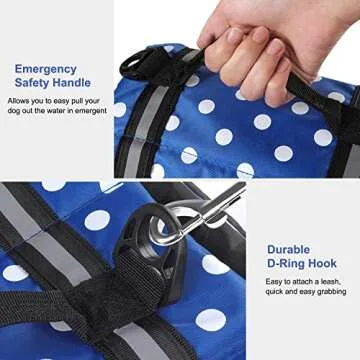 HAOCOO Dog Life Jacket Vest Saver Safety Swimsuit Preserver with Reflective Stripes/Adjustable Belt Dogs?Blue Polka Dot,S