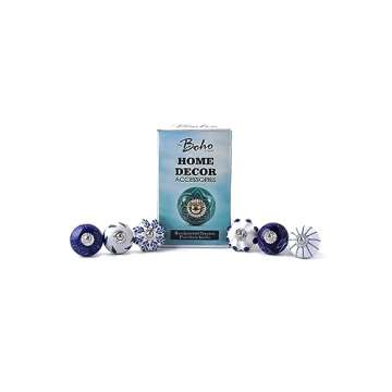The Boho Street Set of 25 Assorted Ceramic Knobs Hand Painted Vintage Collection Blue and White Pump...