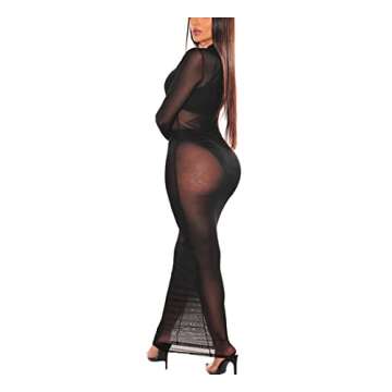 Azhong Women’s Sexy See Through Long Sleeve Mock Neck Sheer Mesh Bodycon Cocktail Club Party Cover...