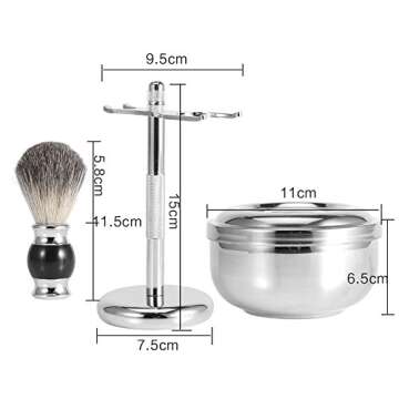 Professional Men's Shaving Tool Kit for Men Beard Shaving Stand Holder + Faux Badger Hair Brush + Al...