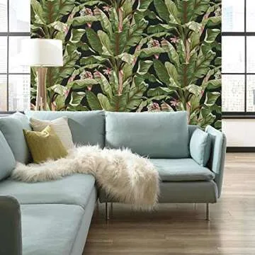 York Wallcoverings Tropics Banana Leaf Removable Wallpaper, Black/Green