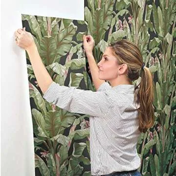 York Wallcoverings Tropics Banana Leaf Removable Wallpaper, Black/Green