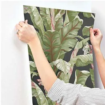 York Wallcoverings Tropics Banana Leaf Removable Wallpaper, Black/Green