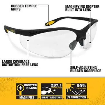 DEWALT DPG59-125C Reinforcer Rx-Bifocal 2.5 Clear Lens High Performance Protective Safety Glasses wi...