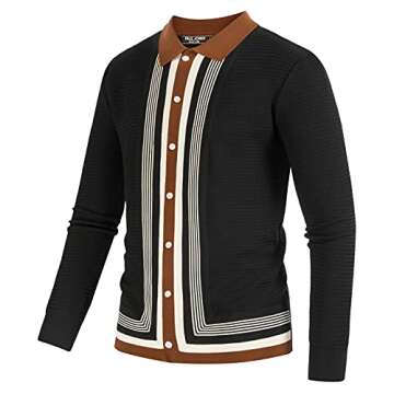 PJ PAUL JONES Men’s Lapel Collar Button Up Long Sleeve Cardigan Sweater Black