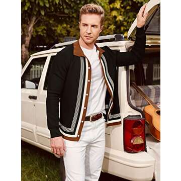 PJ PAUL JONES Men’s Lapel Collar Button Up Long Sleeve Cardigan Sweater Black