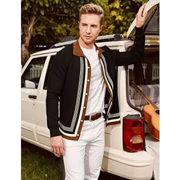 PJ PAUL JONES Men’s Lapel Collar Button Up Long Sleeve Cardigan Sweater Black